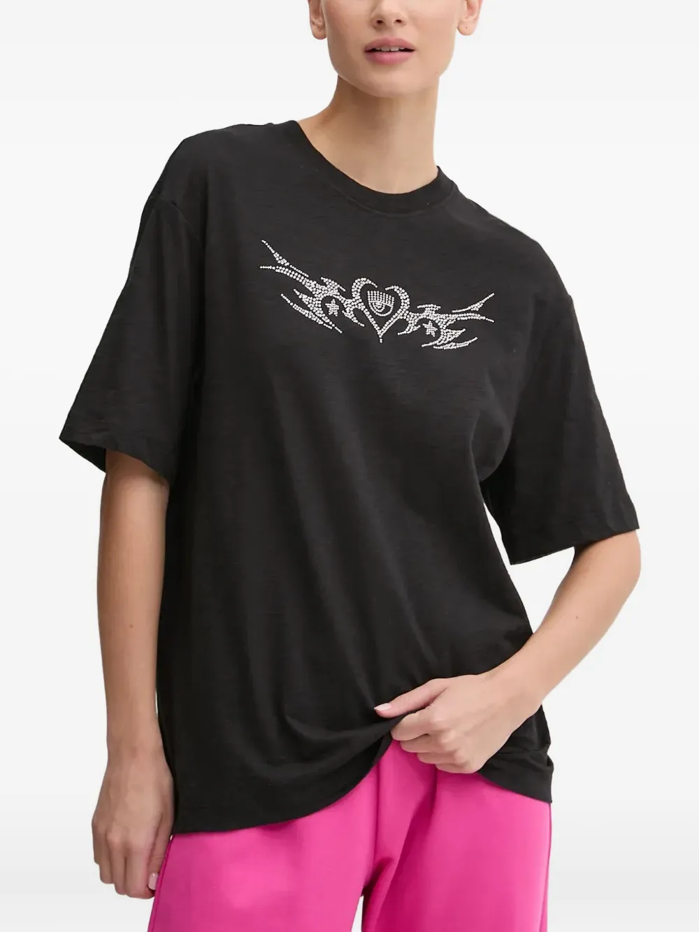 

Футболка с графическим рисунком и стразами Chiara Ferragni, черный