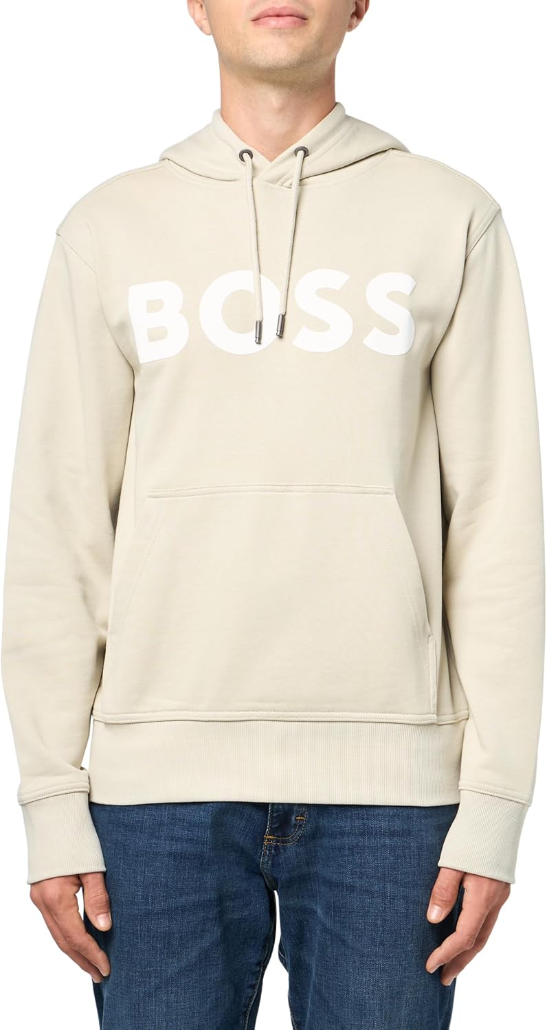 

BOSS мужская толстовка с капюшоном из хлопка с большим логотипом, Oat Cream
