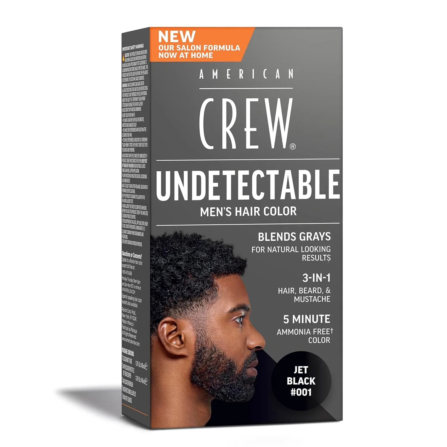 Краска для волос American Crew Undetectable для мужчин | Полуперманентная краска для волос черного цвета | Естественное закрашивание седины, оттенок 001 Black, 1 упаковка, 001 Black