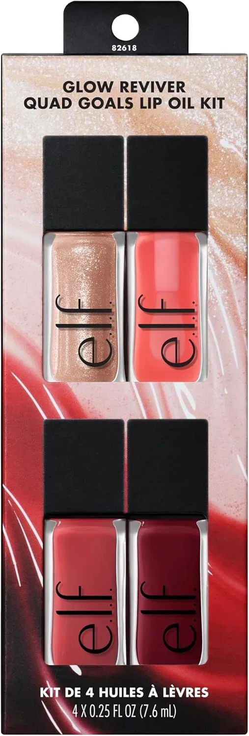 Набор блесков для губ e.l.f. Glow Reviver Quad Goals Lip Oil Kit, 4 шт., 0.25 Fl Oz