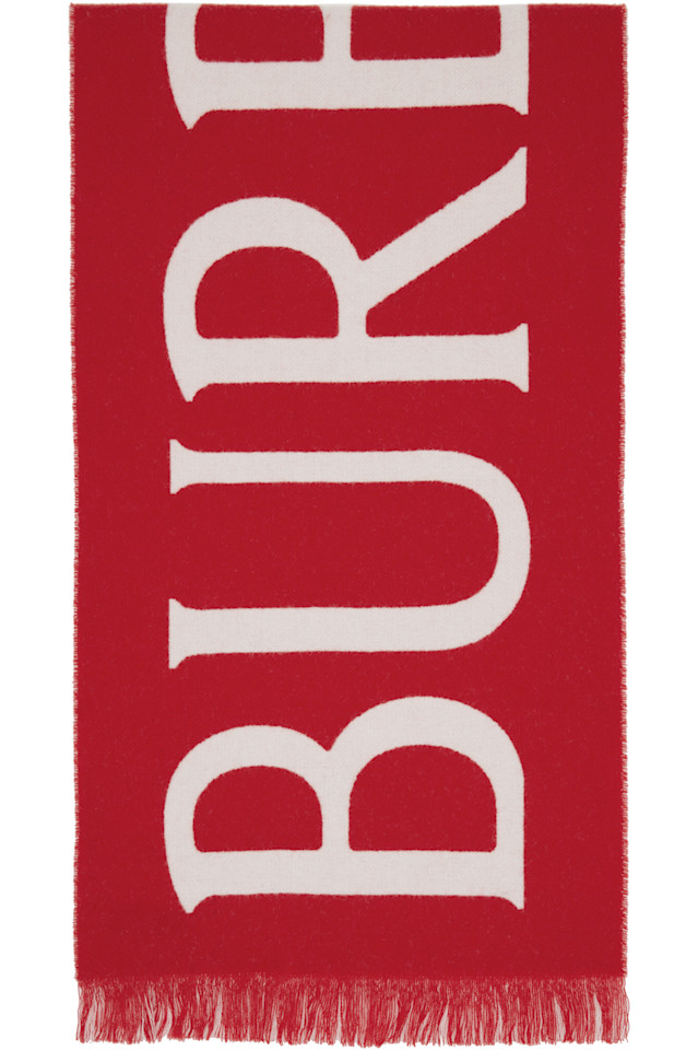 

Burberry Шерстяной шарф с красно-белым логотипом