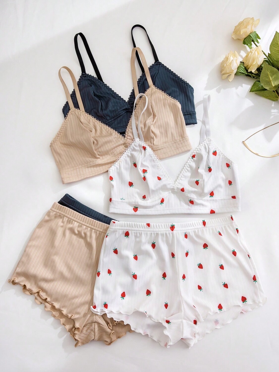 

3 шт./Компл., Однотонный Комплект бюстгальтеров для женщин, полосатые края, мультиколор