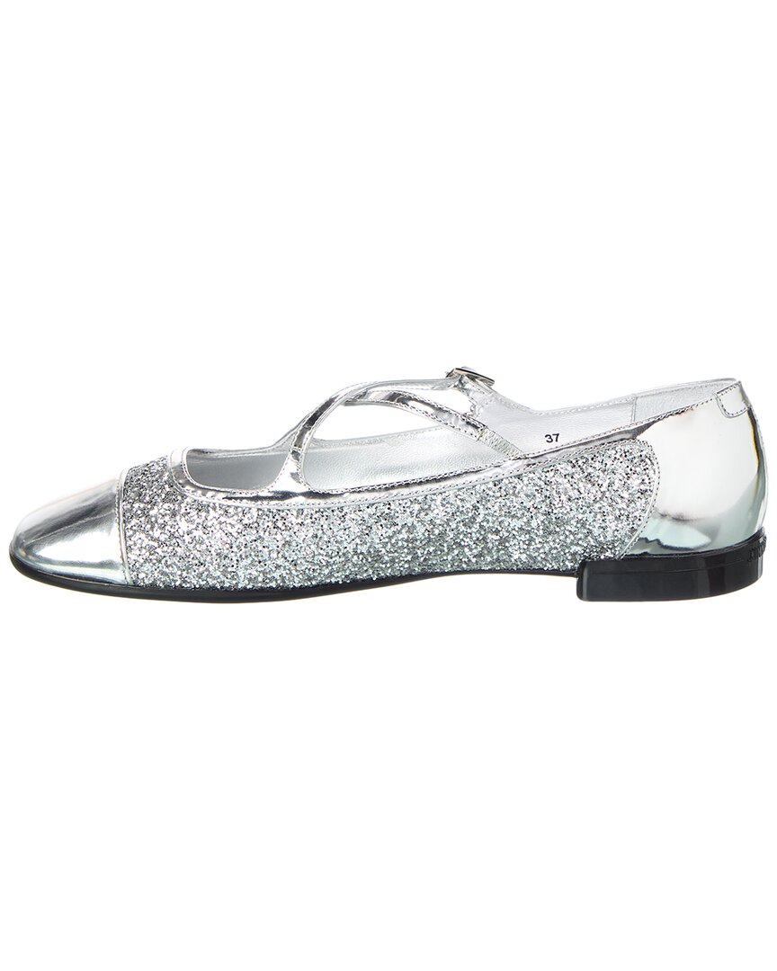 Jimmy Choo Eleri Балетки с блестками и кожаными вставками, серебряный — фото 2