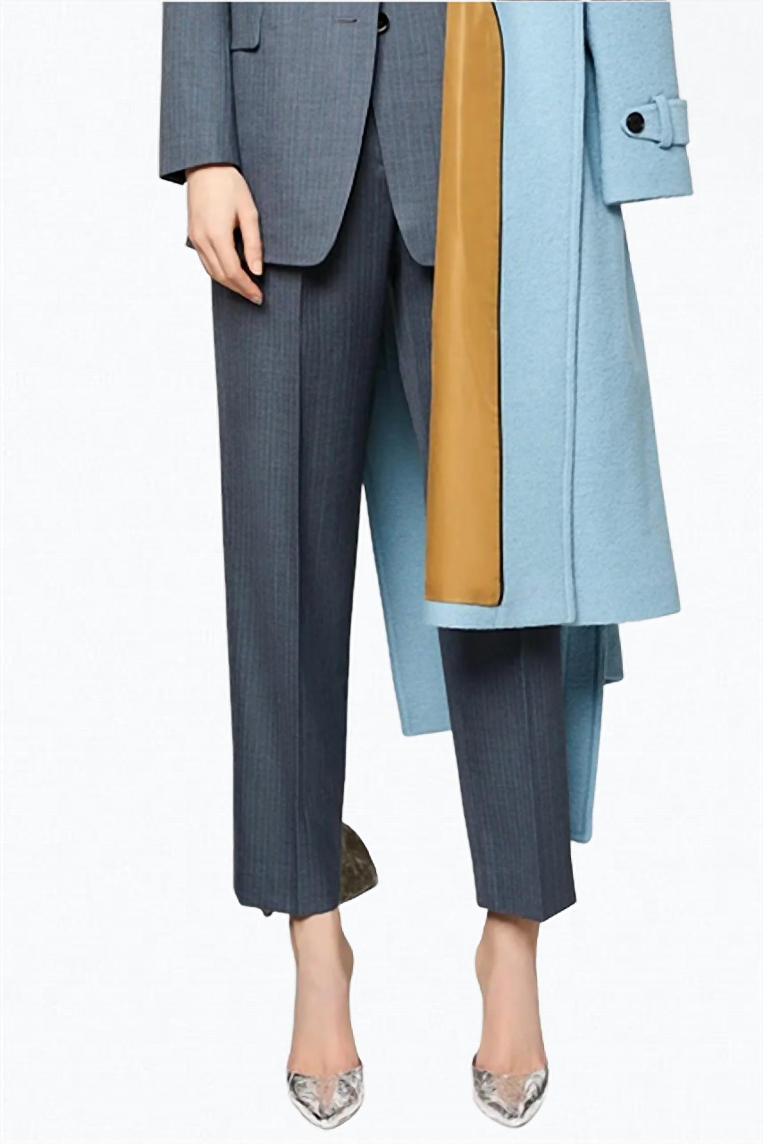 

Синие брюки из тонкой шерсти со складками и сужением в полоску Turk LANDSCAPE