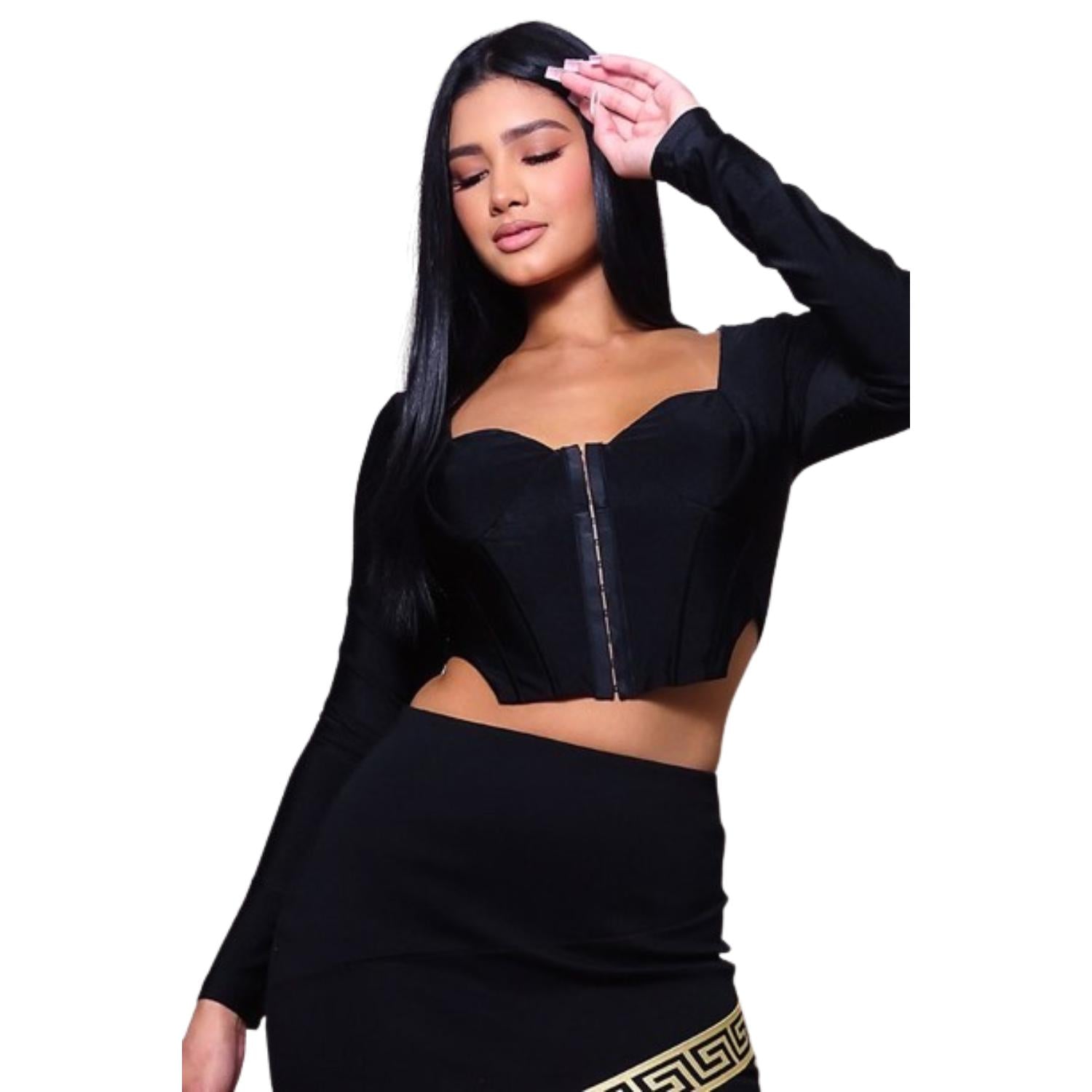 

Корсетный топ с длинными рукавами FASHNZFAB, черный