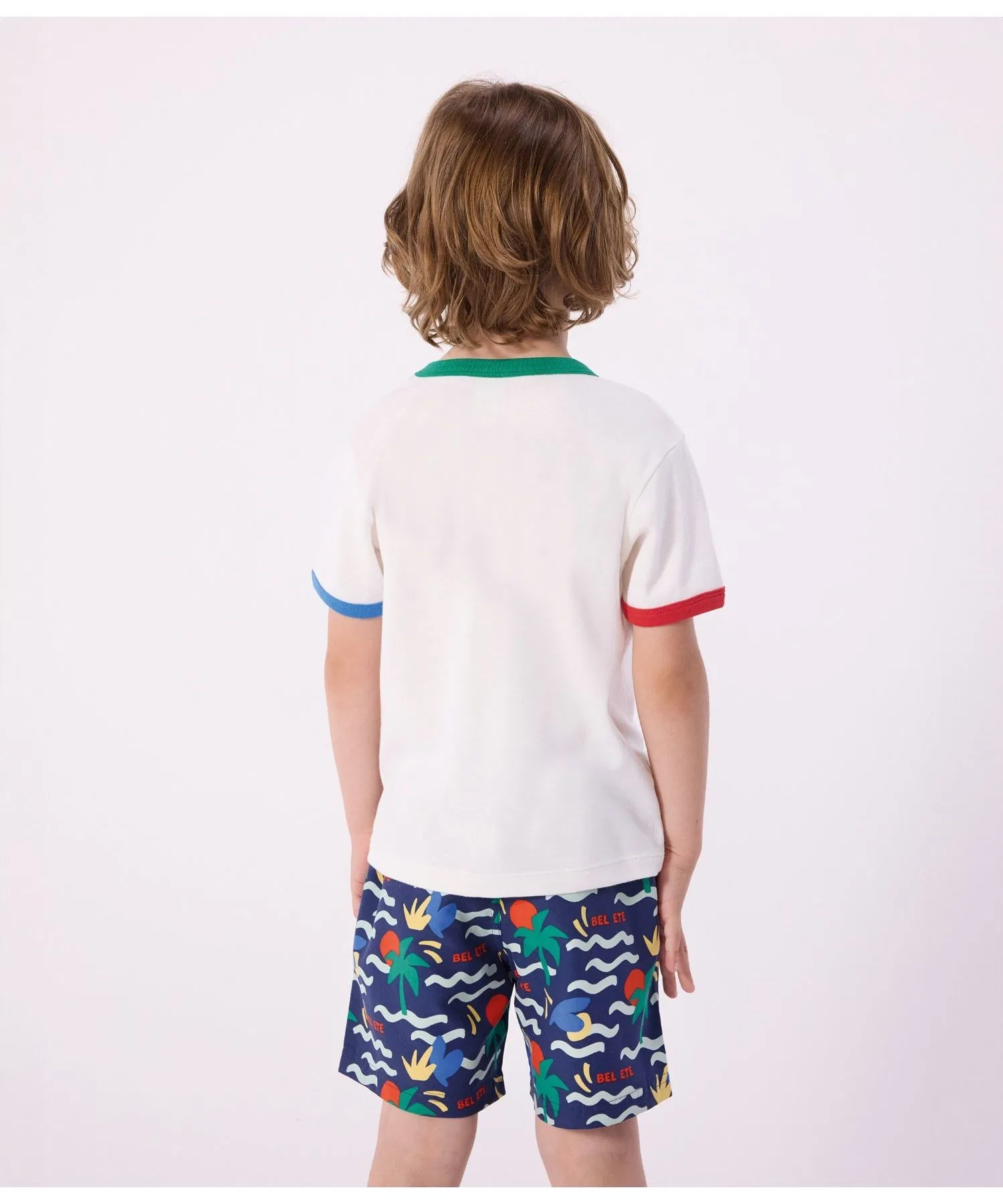 Детская футболка с цветными блоками Petit Bateau с карманом синяя — фото 4