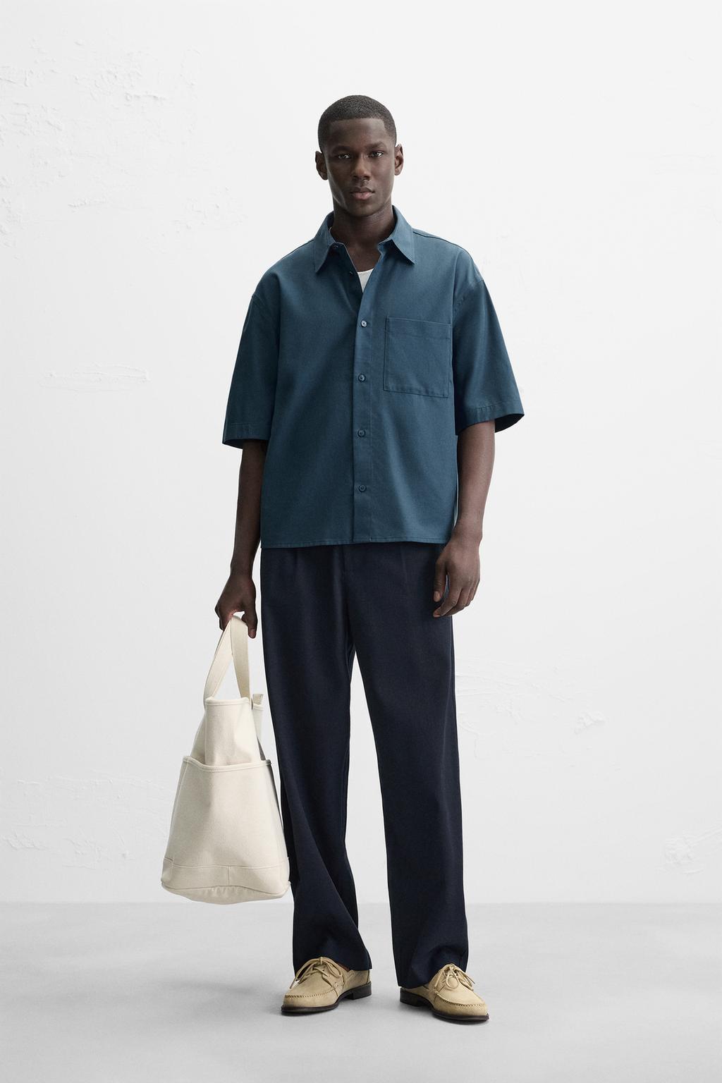 

Рубашка из лиоцелла и хлопка ZARA, цвет Petrol blue