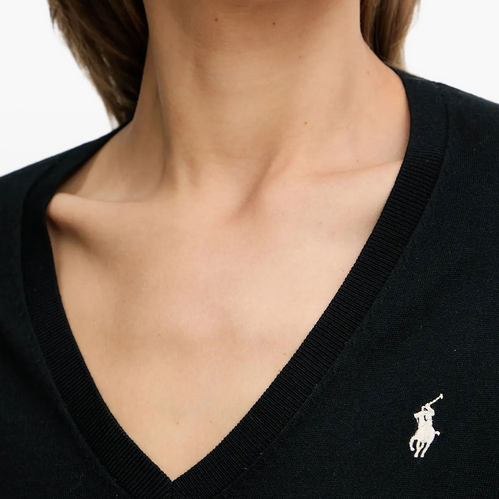 Свитер с V-образным вырезом и логотипом Polo Ralph Lauren, черный — фото 4