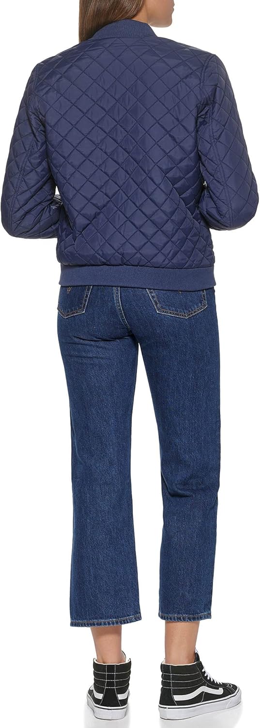 Женская стеганая куртка-бомбер Levi's с ромбовидной отделкой и передними карманами - стандартные и большие размеры, Navy Sherpa Lined — фото 2