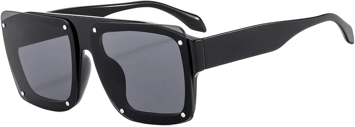 

Солнцезащитные очки для женщин и мужчин, повседневные, в стиле ретро, ​​с заклепками, роскошные, с цветными линзами, защита от УФ-излучения UV400 UATXTAU, Black Black