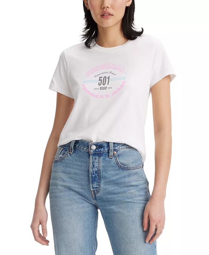

Женская хлопковая футболка с графическим логотипом Perfect Levi's, белый