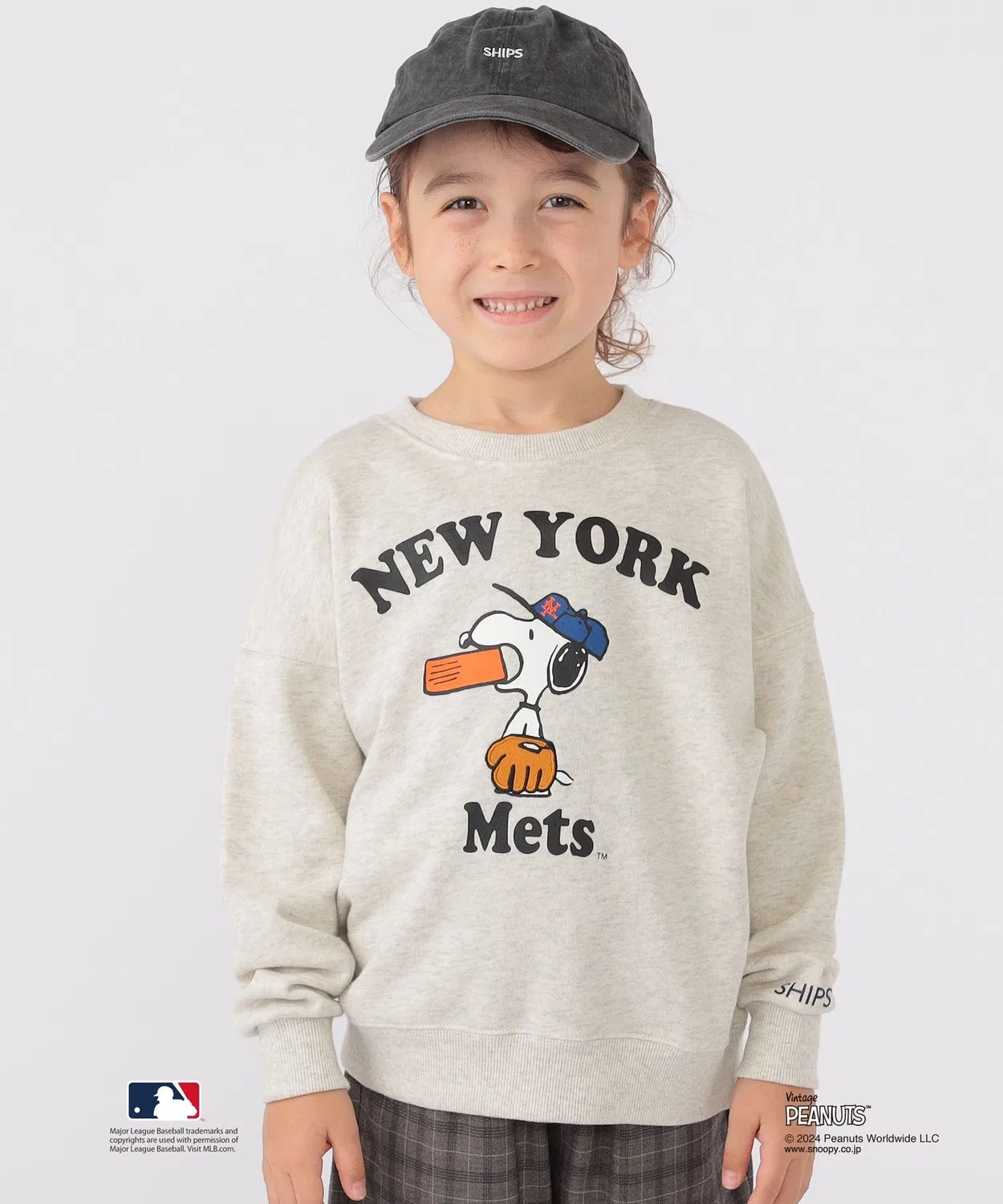Свитшот детский Snoopy × MLB SHIPS KIDS, хлопок, серый — фото 3