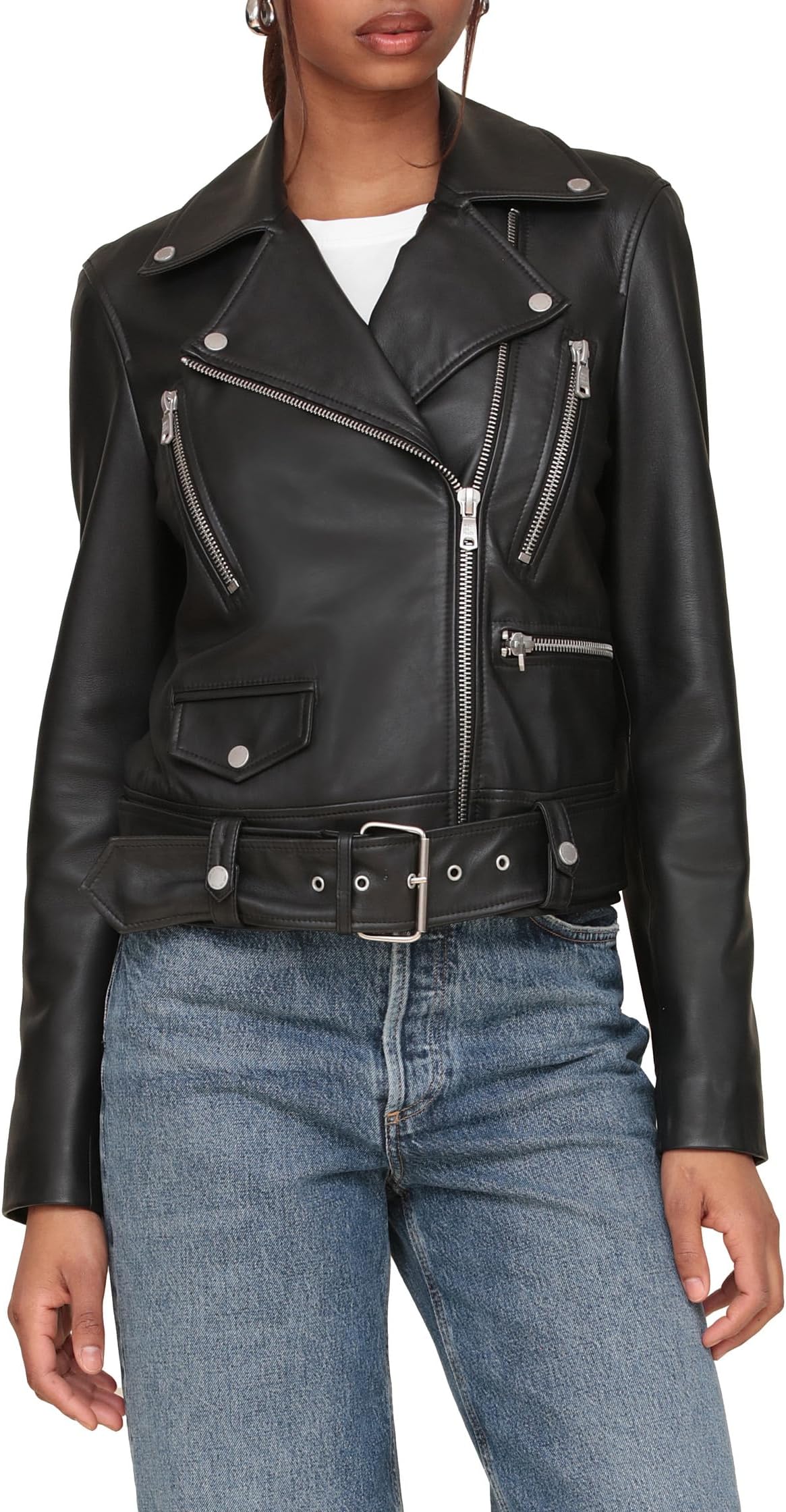 

Куртка Avec Les Filles Genuine Leather Belted Biker Jacket, черный