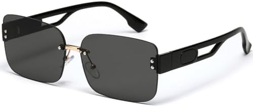 

Ретро-очки без оправы прямоугольной формы для женщин, винтажные солнцезащитные очки с алмазной огранкой для мужчин, классические винтажные очки UV400 MTZJH, Black Grey