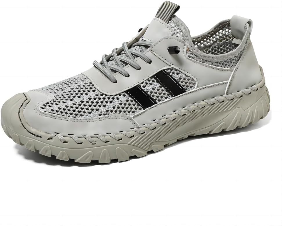 

Мужские повседневные кроссовки из дышащей сетки, легкие, удобные, с нескользящей подошвой, кожаные лоферы, ситаные, для улицы, ручной работы Asifn, серый