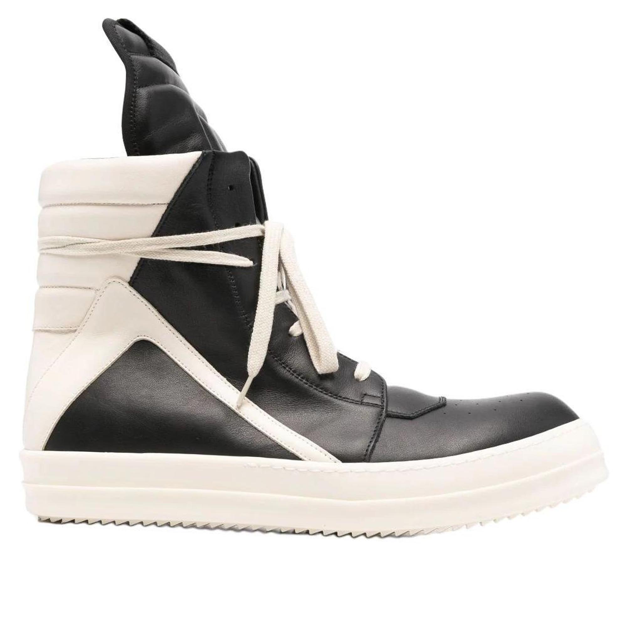 

Высокие кожаные кроссовки для скейтбординга мужские черно-белые RICK OWENS