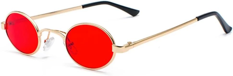 

Солнцезащитные очки для мужчин и женщин - защита UV400 - маленькая оправа, овальные металлические линзы в стиле панк, яркие цвета, для занятий спортом на открытом воздухе и вождения DSVIGF, Gold-red
