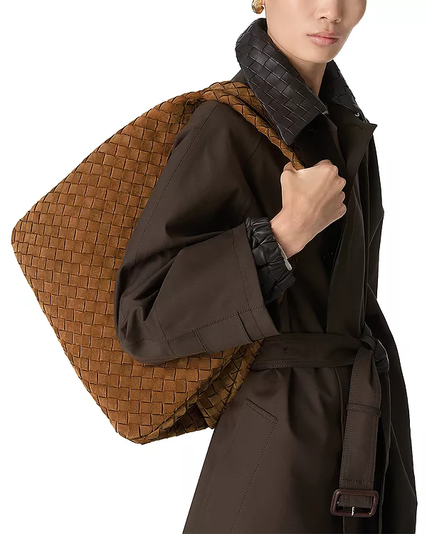 Большая сумка через плечо Campana из замши intrecciato Bottega Veneta, бежевый — фото 2