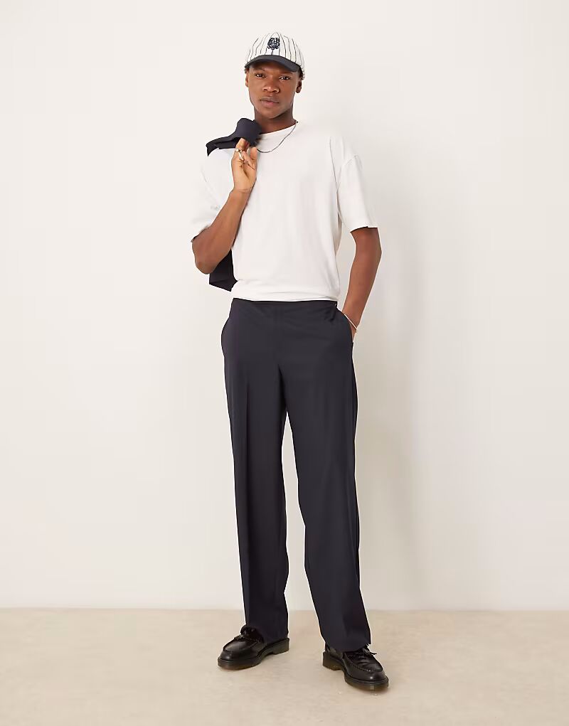 

Элегантные широкие брюки темно-синего цвета Asos Design