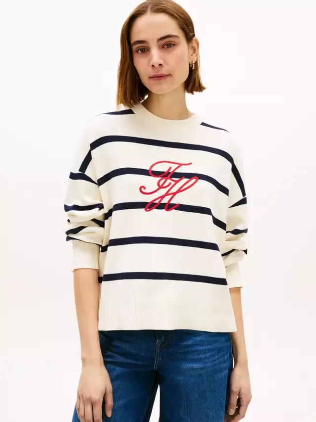 Джемпер с полосатым логотипом, синий/разноцветный Tommy Hilfiger