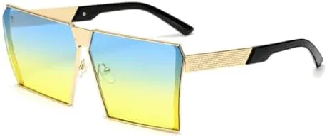 

Квадратные металлические солнцезащитные очки 2027 года для женщин и мужчин, модные очки-маски в большой оправе, винтажные очки для женщин MTZJH, Gold-blue Yellow