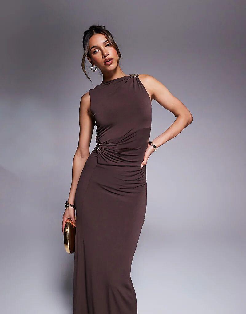 

Платье миди шоколадного цвета с перекрученной фурнитурой от ASOS DESIGN