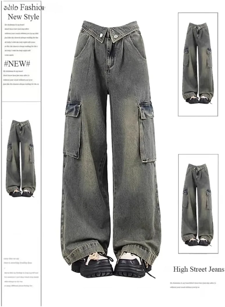 

Женские карго джинсы Baggy Vintage Korean 90s Aesthetic Y2k Pbkabiug