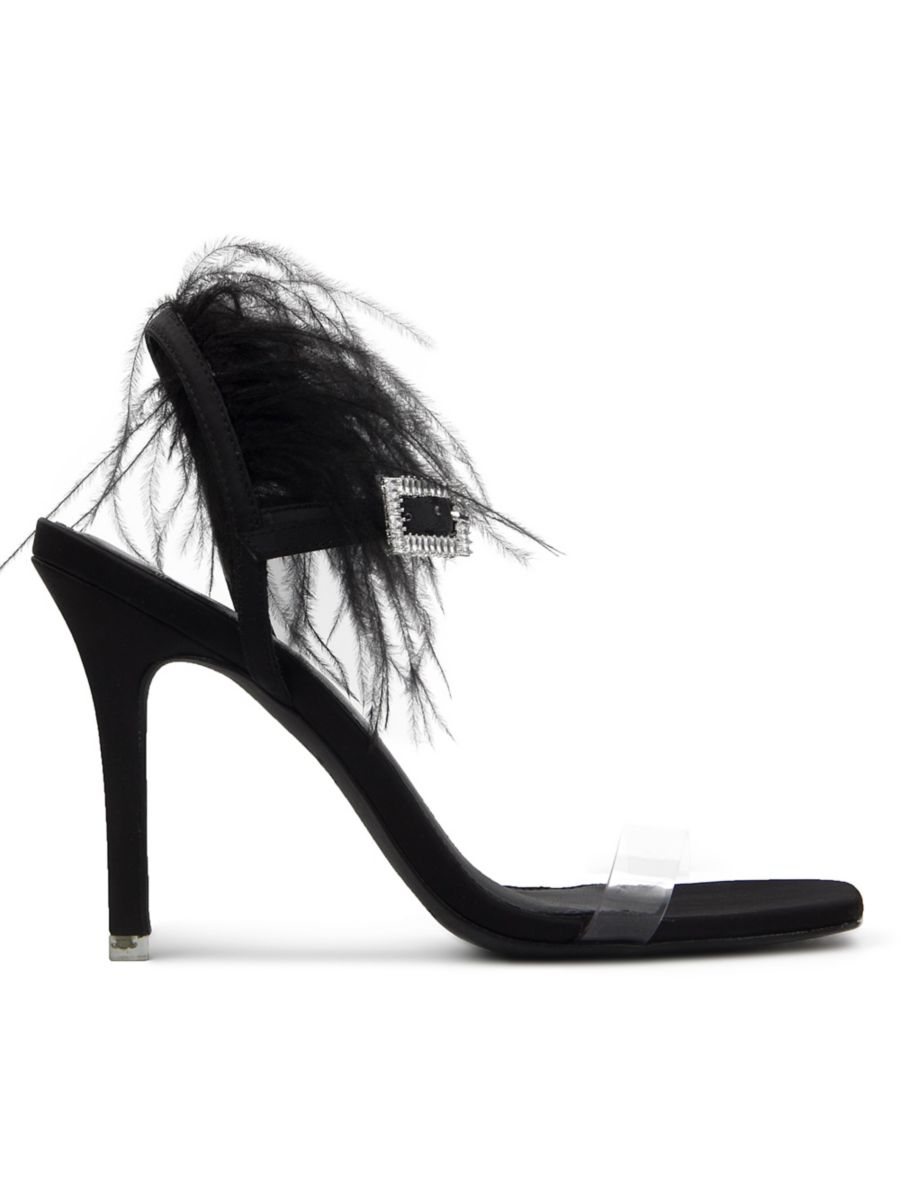 Сандалии Trinity с отделкой из страусиных перьев Black Suede Studio, цвет Black Satin