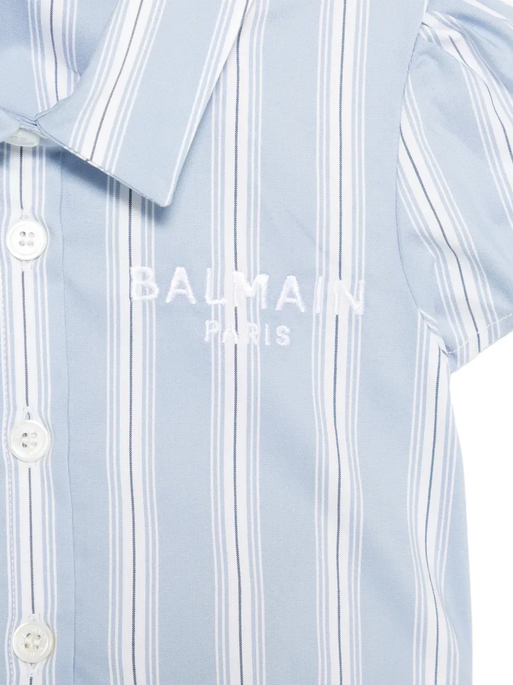 Полосатая рубашка с оборками Balmain Kids, синий — фото 3