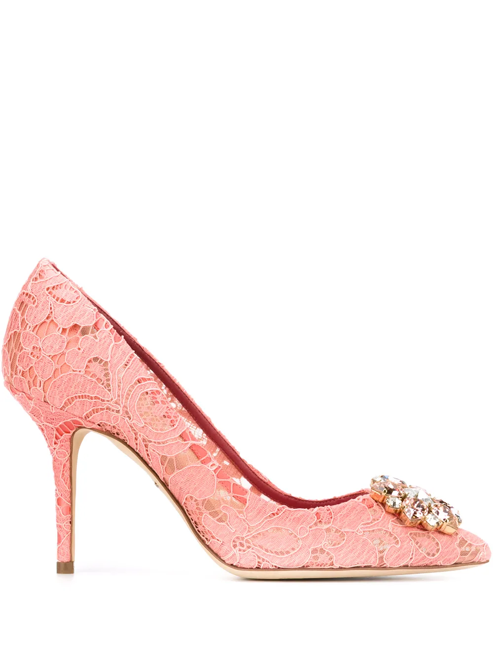 Туфли Lace Rainbow 90 с брошью DOLCE & GABBANA, розовый