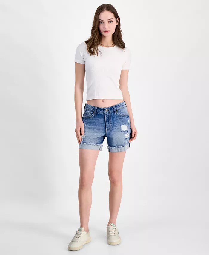 

Джинсовые шорты Mid Rise с рваными манжетами для подростков Celebrity Pink, синий