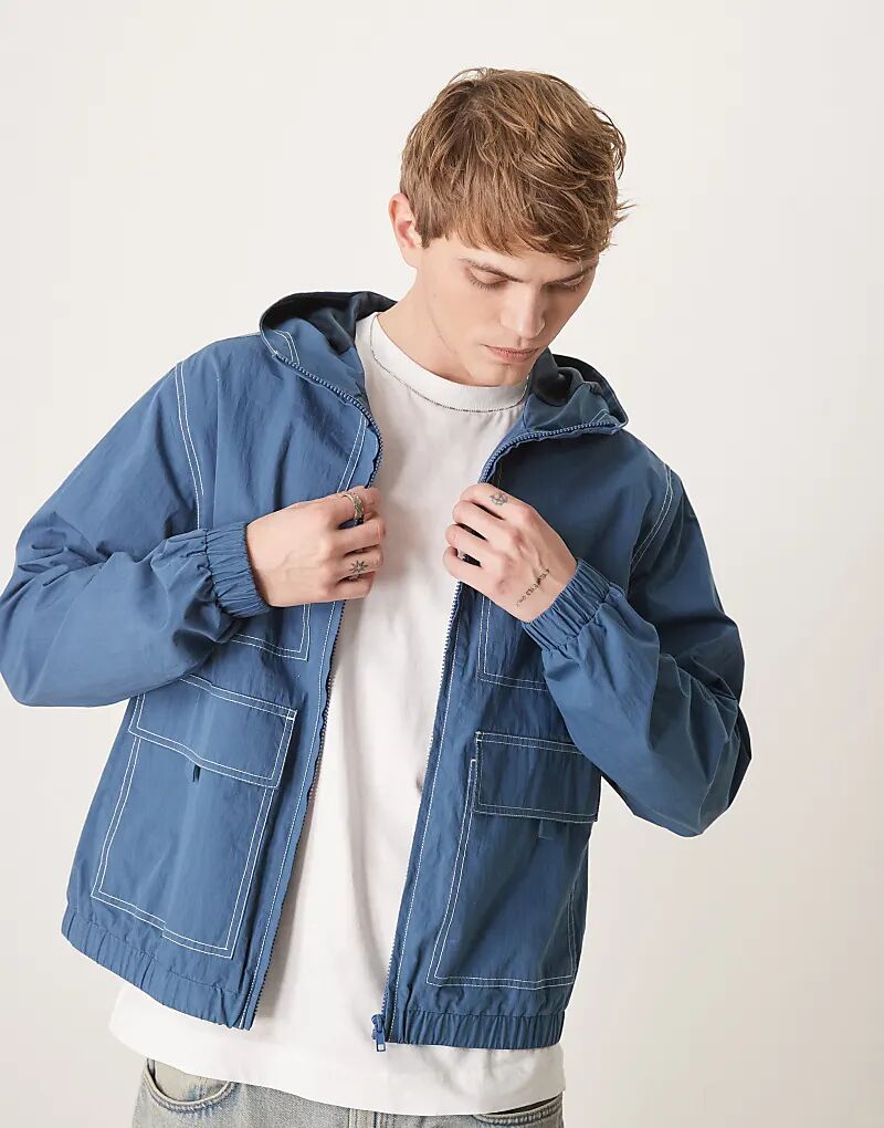 

Ветровка свободного кроя синего цвета с контрастной строчкой ASOS DESIGN