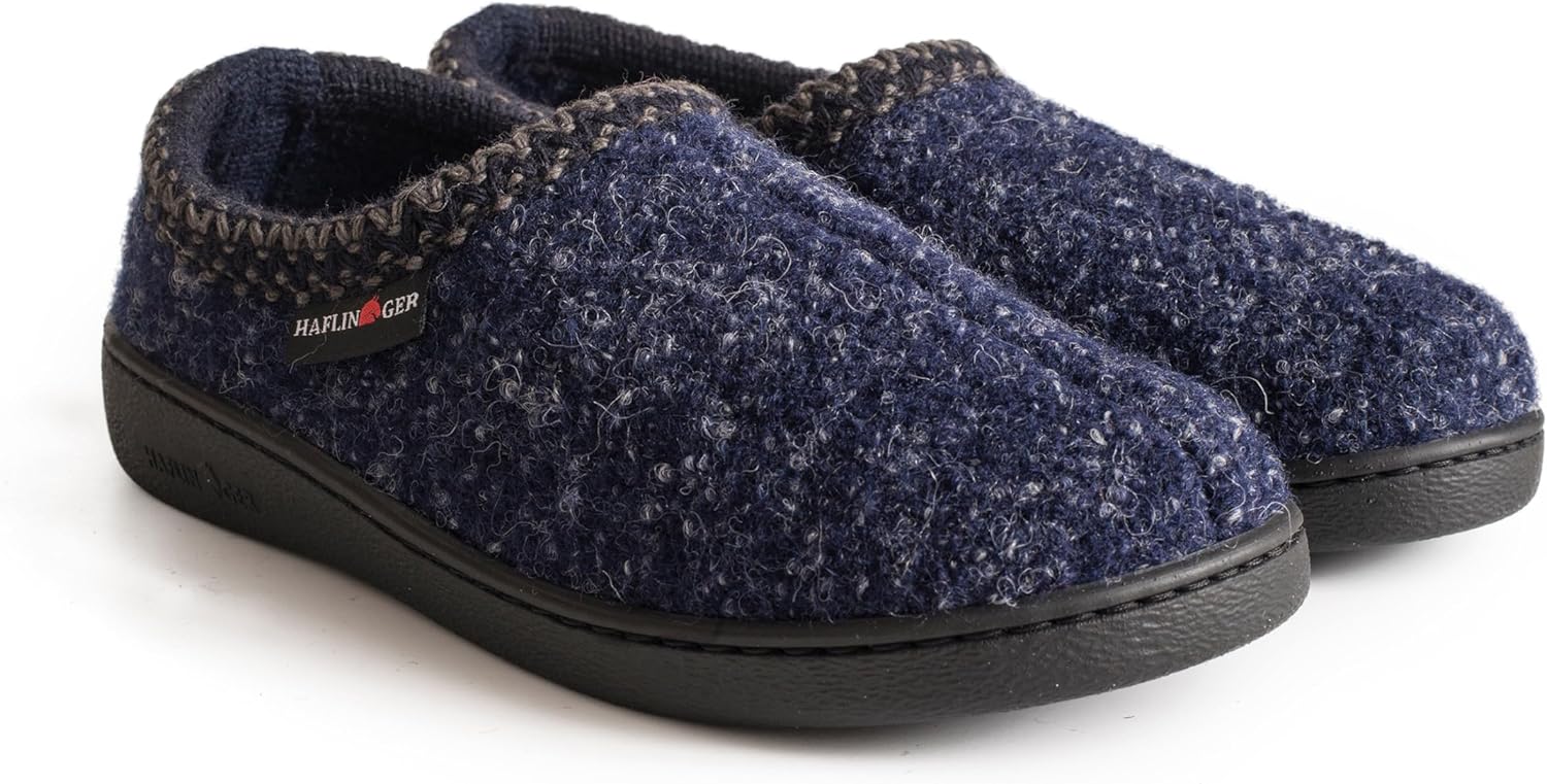 

Унисекс тапочки HAFLINGER ATB из чистой шерсти с жесткой подошвой, Navy Speckle