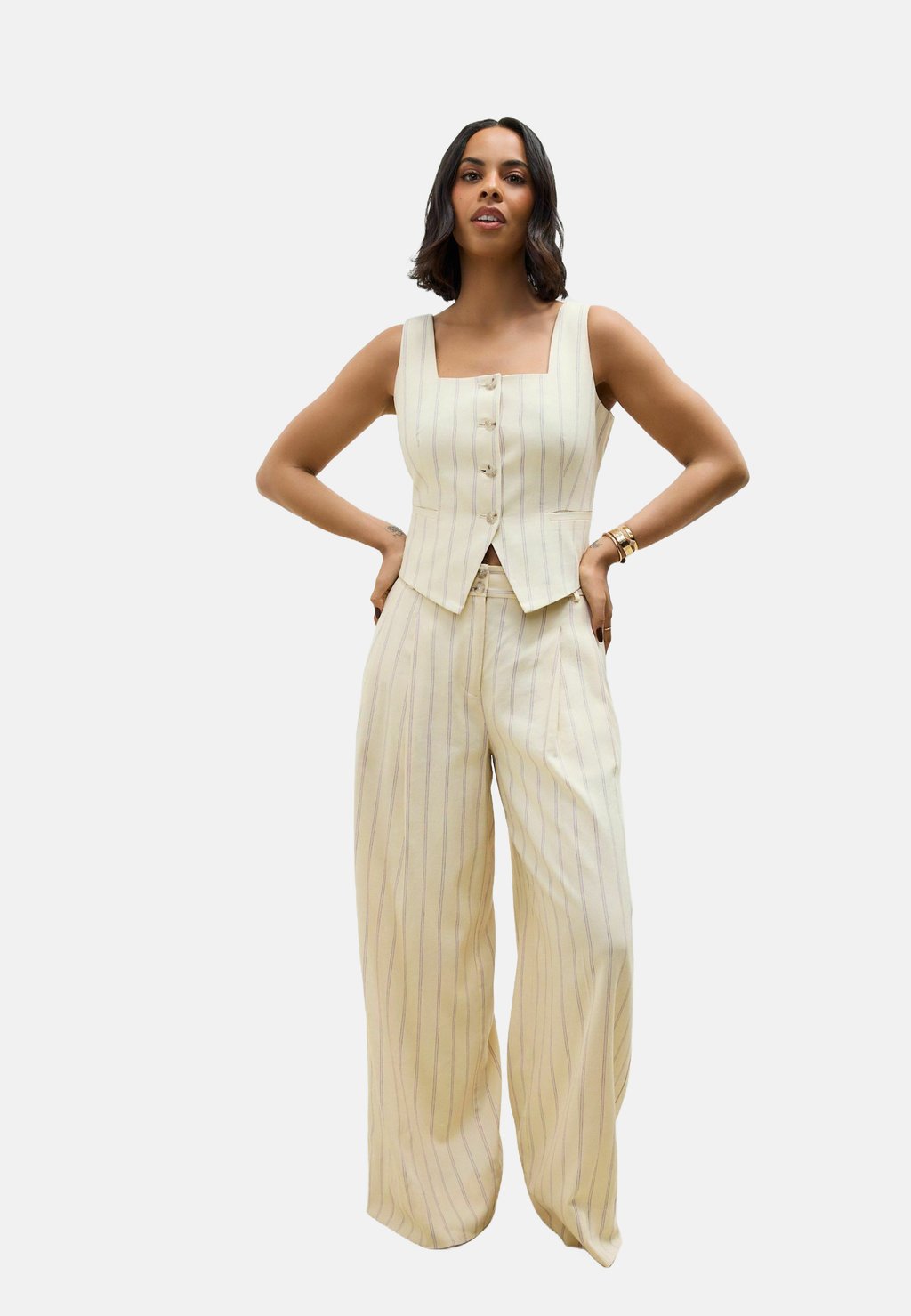 

Брюки STRIPED ELASTIC BACK WIDE LEG Next, желтый