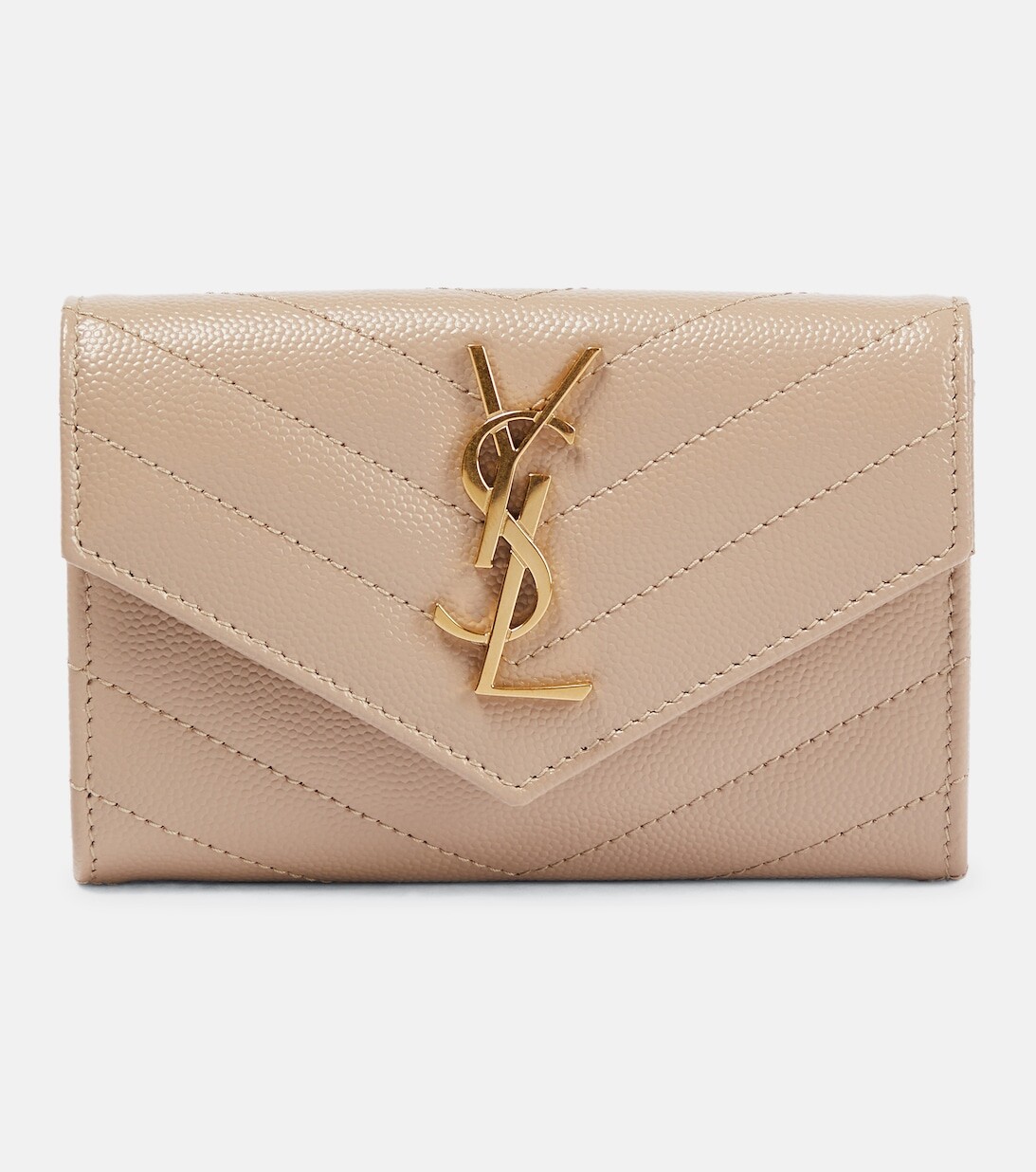 

Маленький кожаный кошелек с монограммой Saint Laurent, бежевый