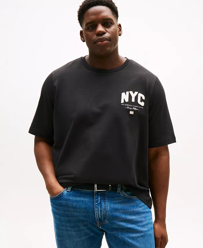 

Мужская футболка с коротким рукавом и круглым вырезом Big & Tall NYC Script Logo Tommy Hilfiger, черный