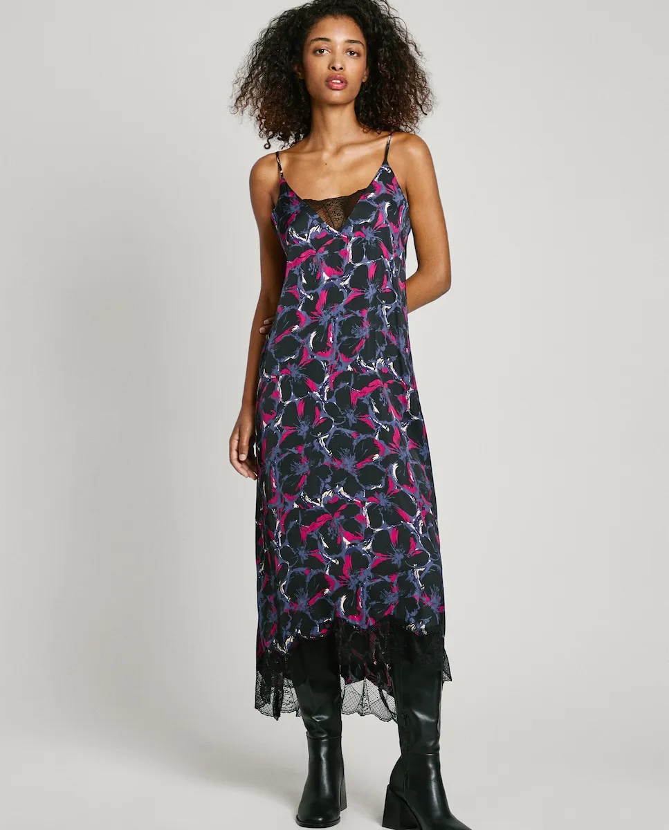 

Миди-платье на бретелях с цветочным принтом Pepe Jeans, черный