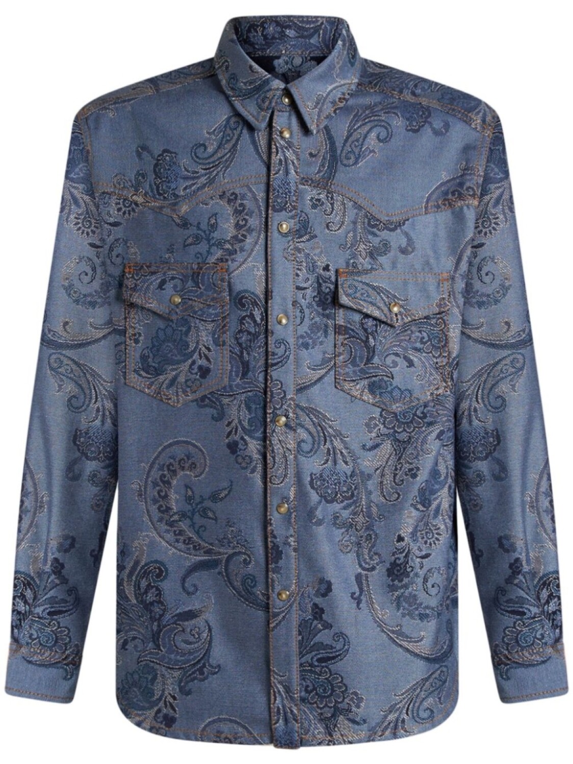 

ETRO джинсовая рубашка с узором пейсли, синий