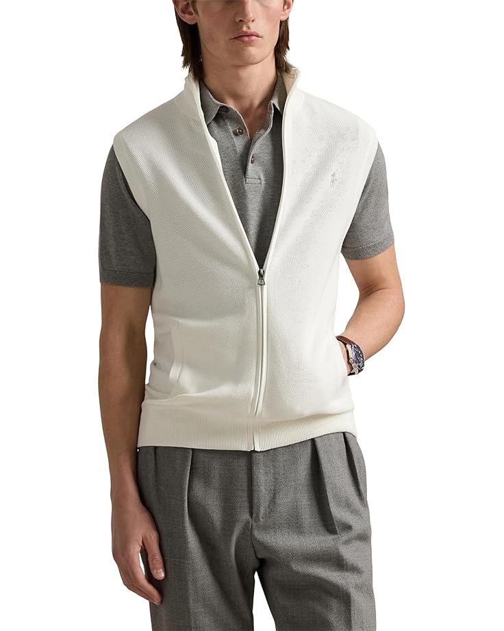 

Жилет Polo Ralph Lauren Mesh-Knit Cotton Full-Zip Sweater Vest, цвет Deckwash White