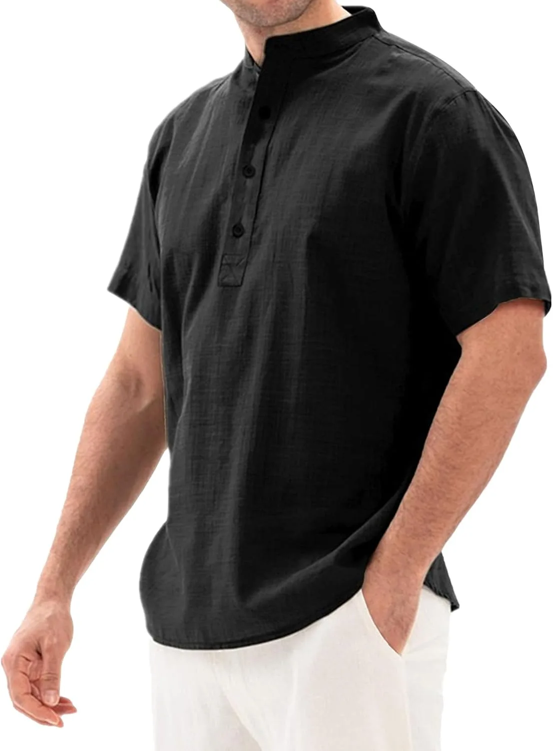 

Мужская футболка henley из льна и хлопка с коротким рукавом Gsywaipei