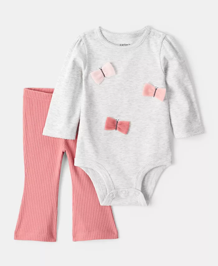 

Боди с длинными рукавами и штаны с бабочками для девочек, комплект из 2 предметов Carter's, розовый