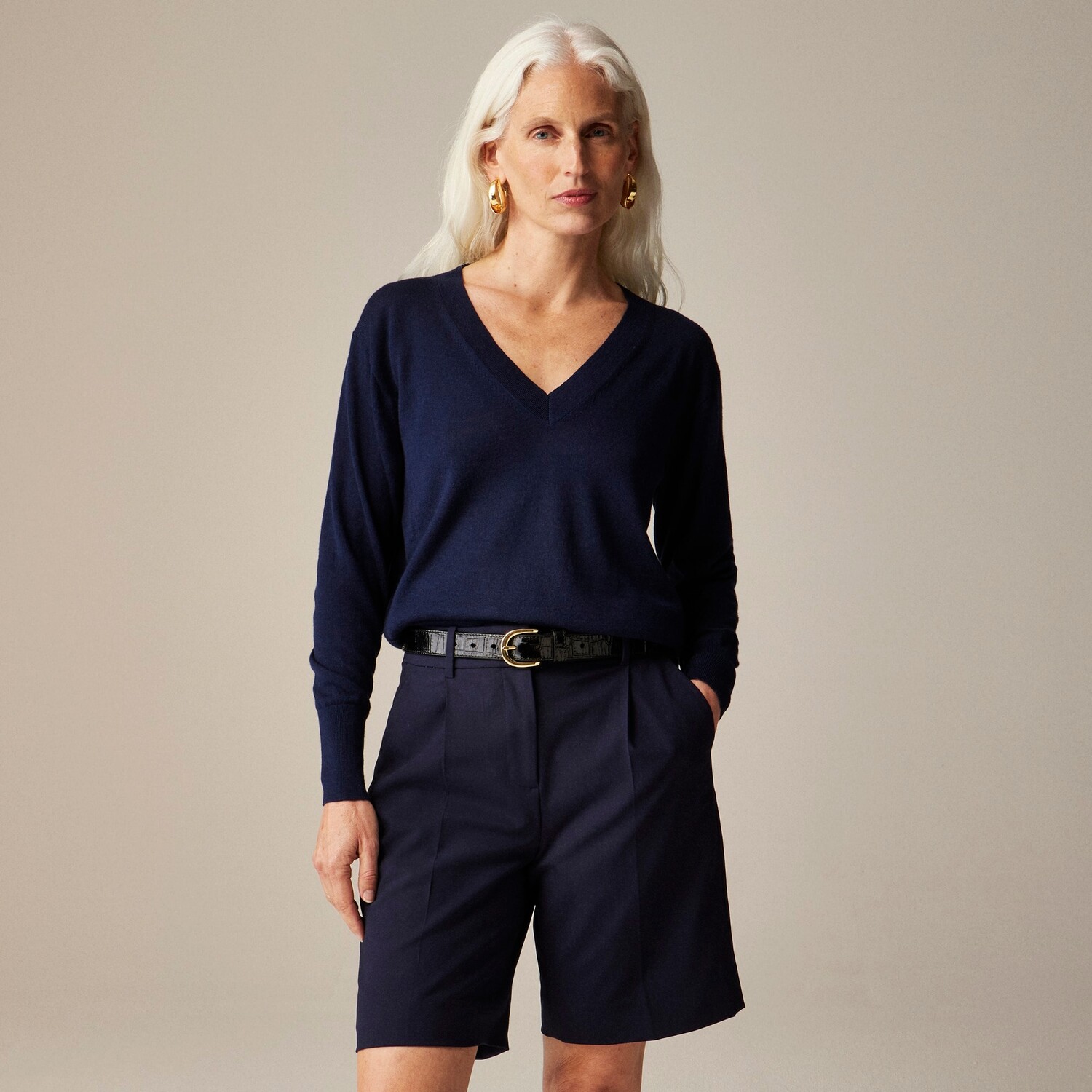 

Свитер с V-образным вырезом из мериносовой шерсти J.Crew, синий
