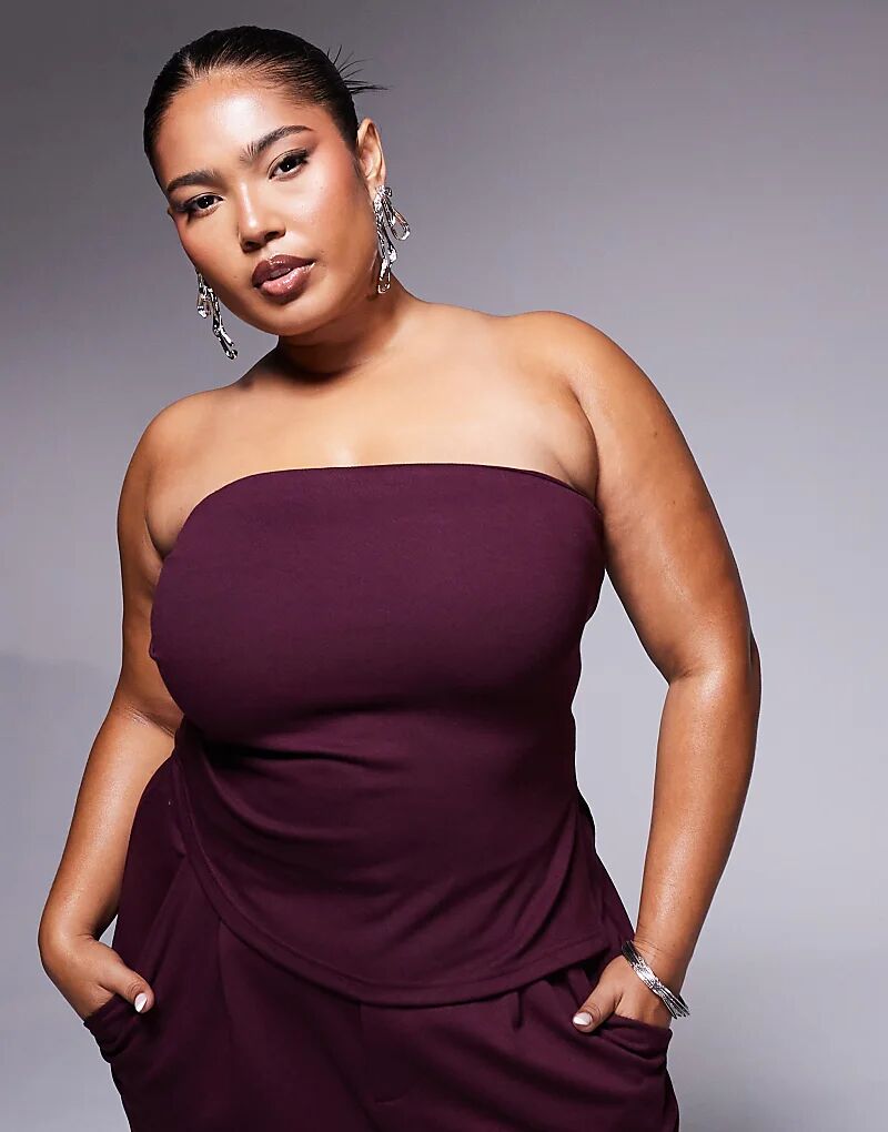 

Топ без бретелек со сборками по бокам от ASOS DESIGN Curve бордового цвета Asos Curve
