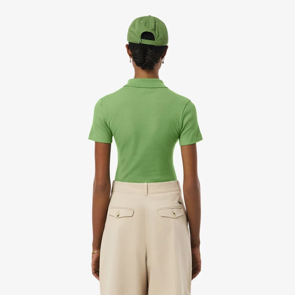 Футболка-поло Lacoste Slim Fit Ribbed Knit, зеленая — фото 3