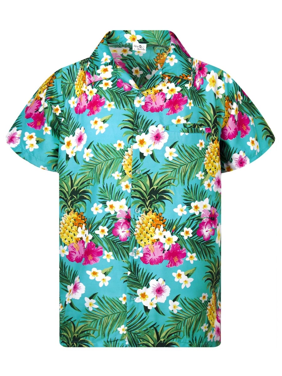 

Рубашка на пуговицах классического кроя King Kameha Pineapple Flowers, бирюзовый