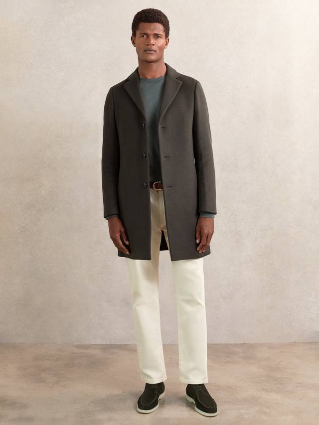 

Однобортное пальто из шерстяной смеси с двускатным воротником Reiss, Dark Khaki Green