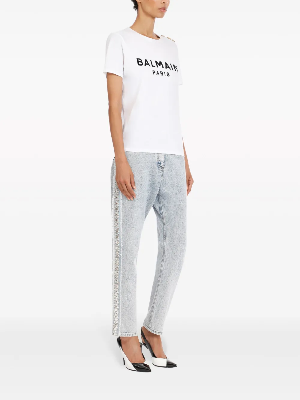 Футболка с логотипом и пуговицами BALMAIN, белый — фото 4