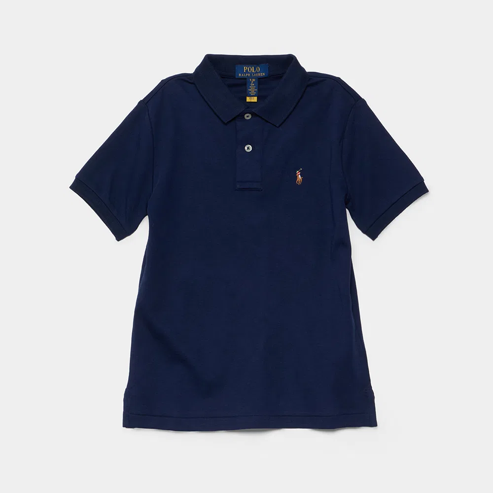 Детская хлопковая рубашка-поло Soft Cotton тёмно-синяя от Polo Ralph Lauren Children