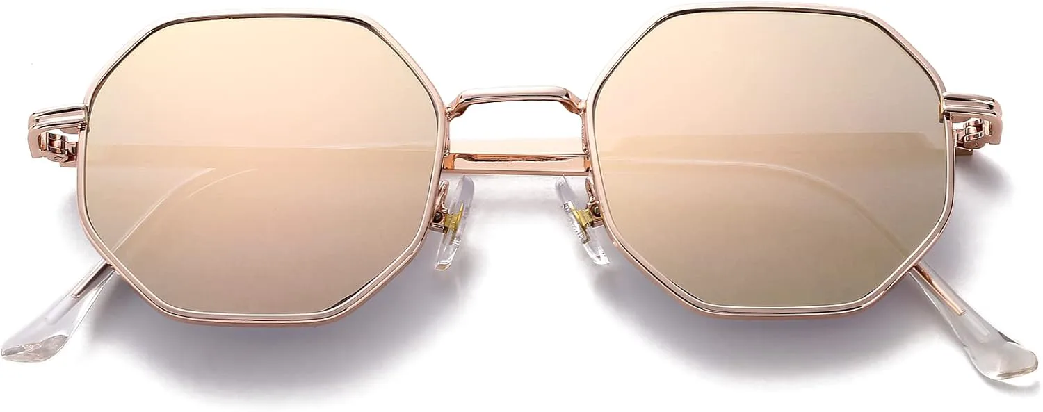 

Солнцезащитные очки PORADAY квадратной формы для женщин и мужчин, ретро восьмиугольные металлические солнцезащитные очки, винтажные многоугольные очки, Rose Gold