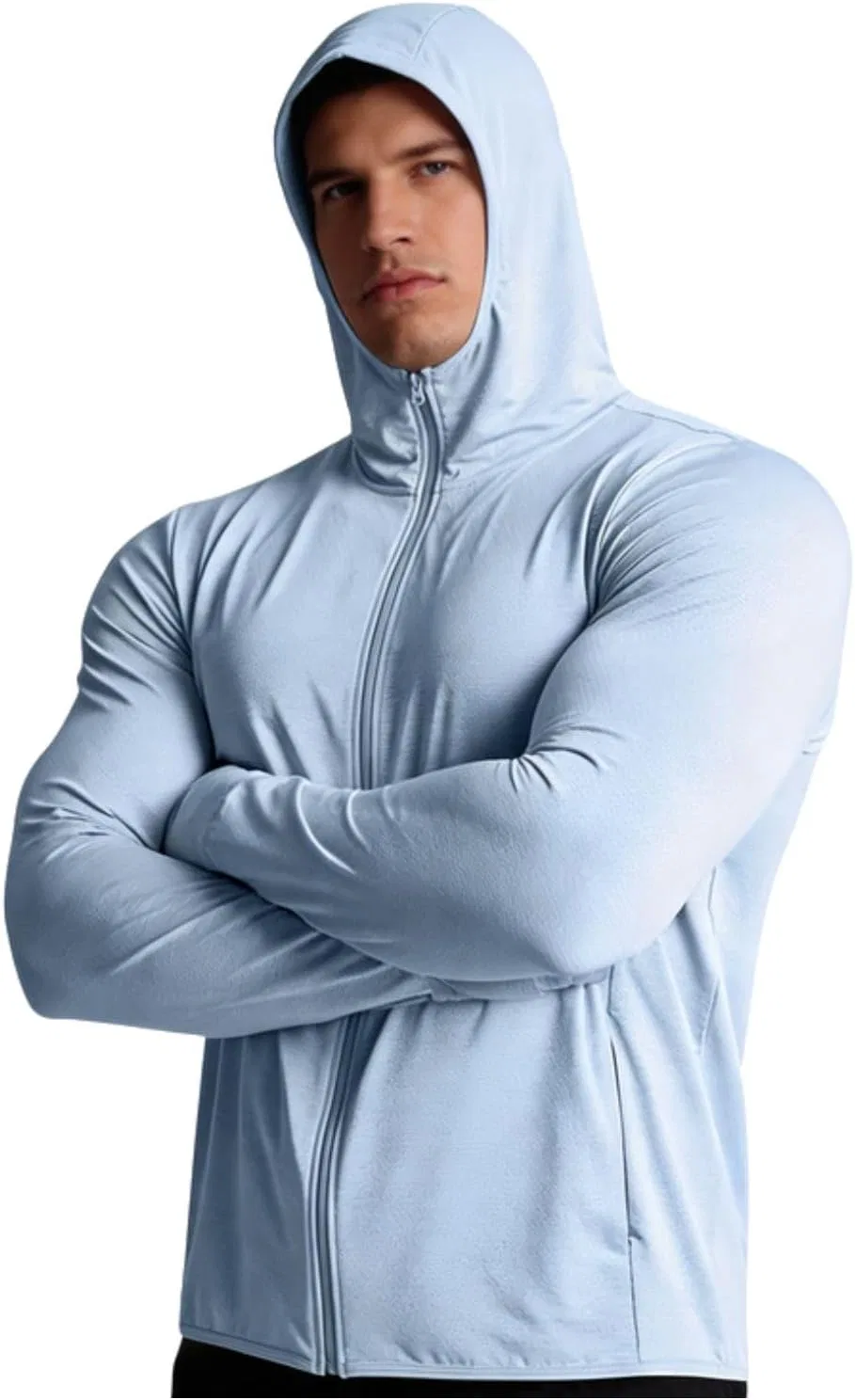 Мужская флисовая кофта с капюшоном UPF 50+ Quick Dry, A01_light Blue, no Mask